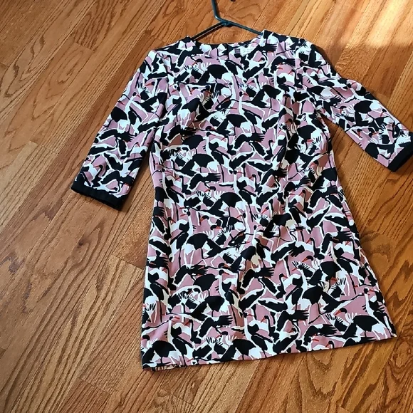Ted Baker Pink & Black Bird Patterned Dress - Picture 1 of 3